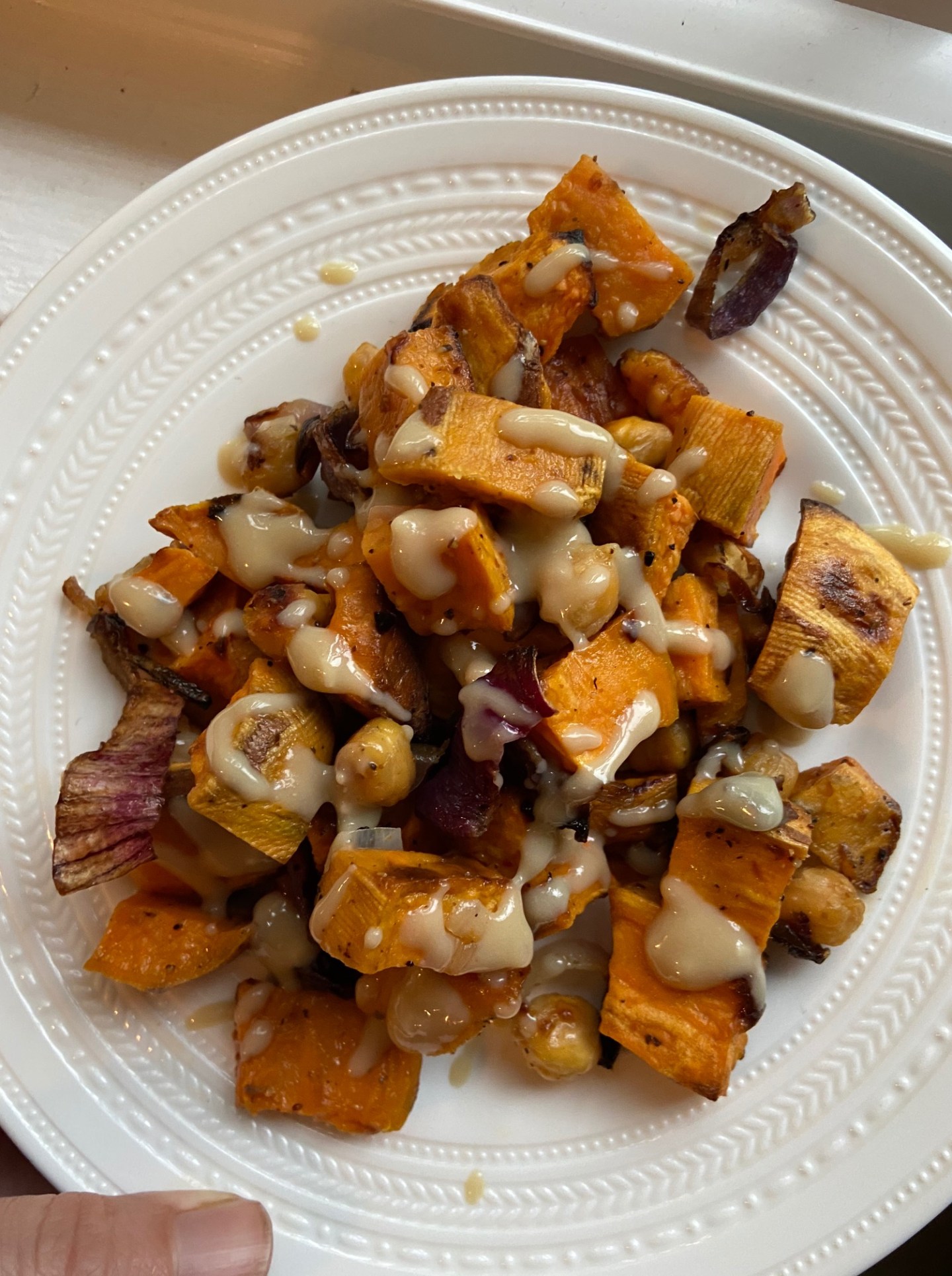 Roasted Sweet potato and Chickpea Salad with Tahini Dressing – The ...